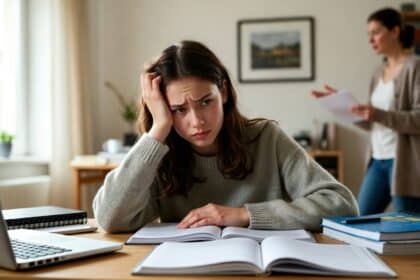 High School Girl at Desk looking frusterated