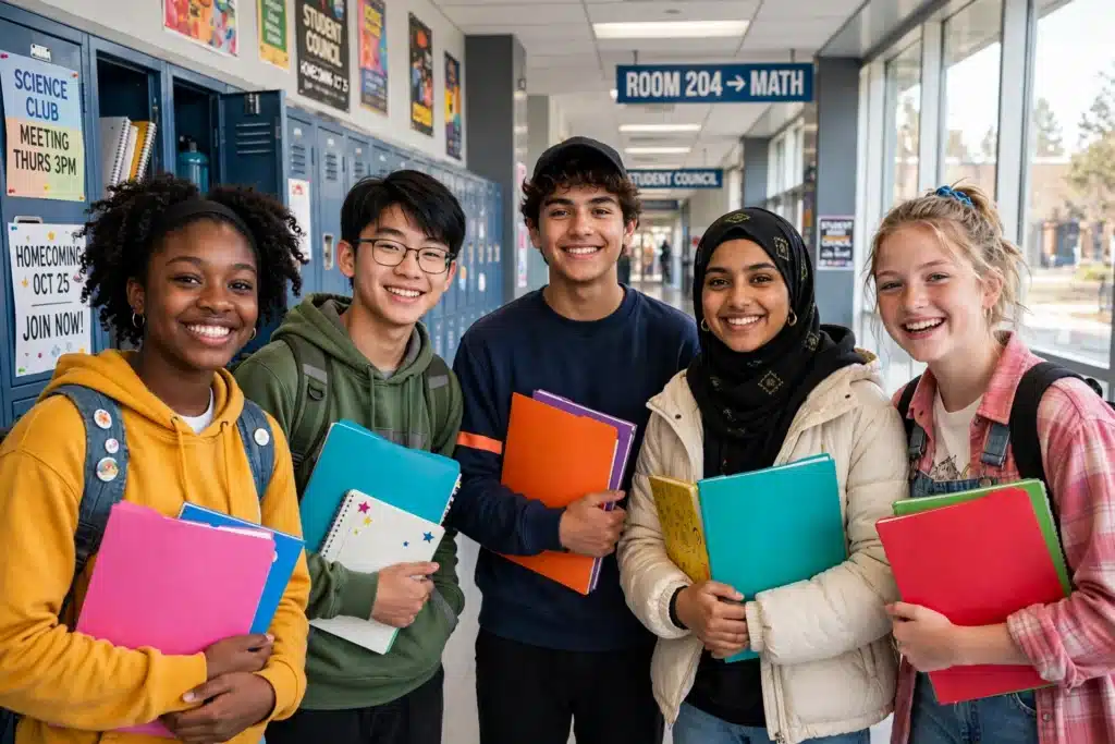 Diverse teens hallway.webp